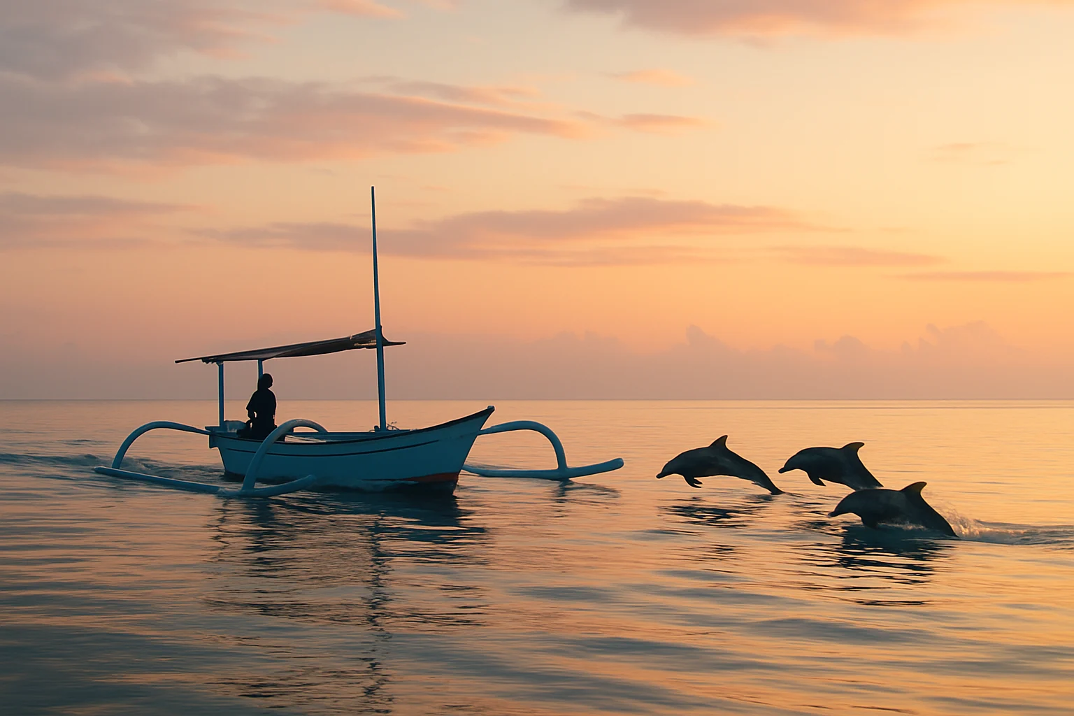 Ethical dolphin tour at sunrise in Lovina, North Bali.