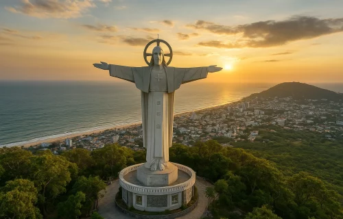 Christ the King Statue, Tall iconic statue, panoramic city and sea views in Vung Tau vietnam
