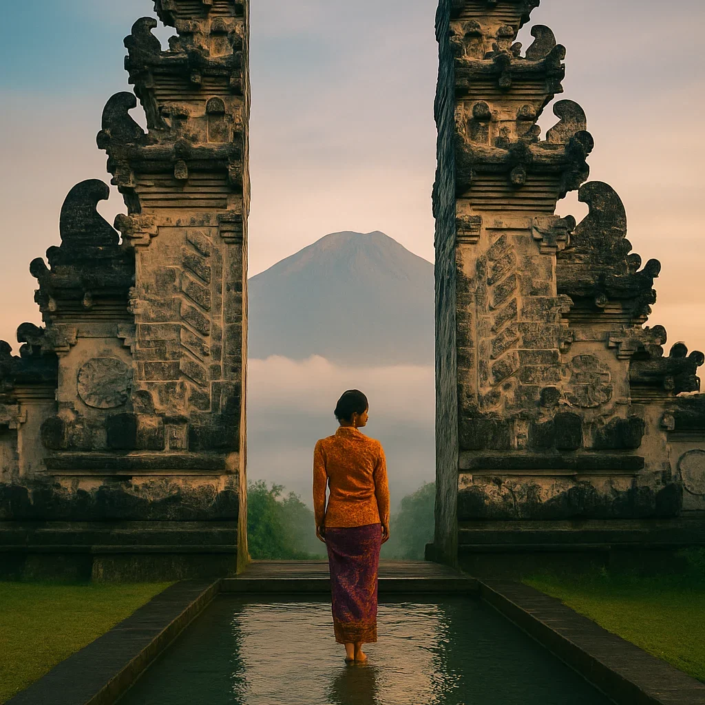 Lempuyang Temple’s iconic Gates of Heaven with Mount Agung in background
