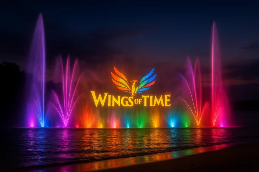 Wings of Time light show finale on Sentosa Beach.