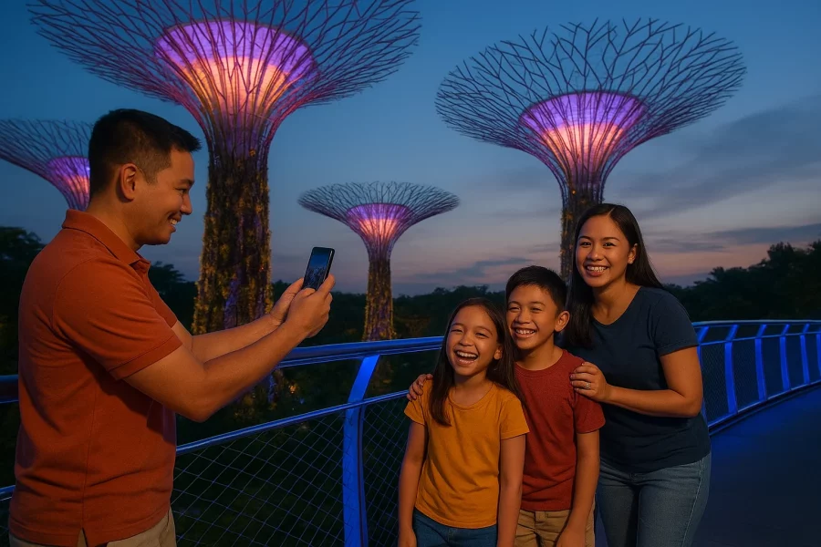 Tourists at Supertree Grove Skyway Gardens by the Bay