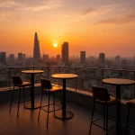 Saigon rooftop skyline view during sunset