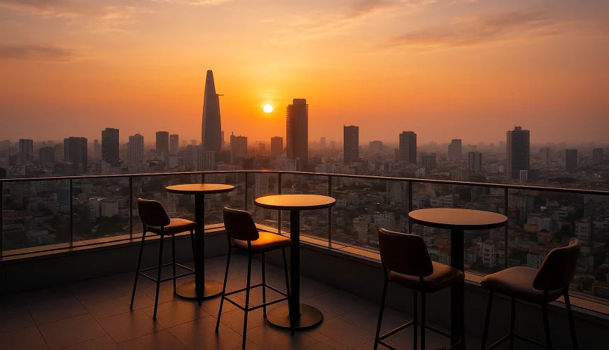 Saigon rooftop skyline view during sunset