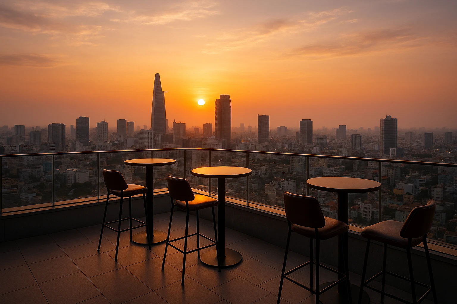 Saigon rooftop skyline view during sunset
