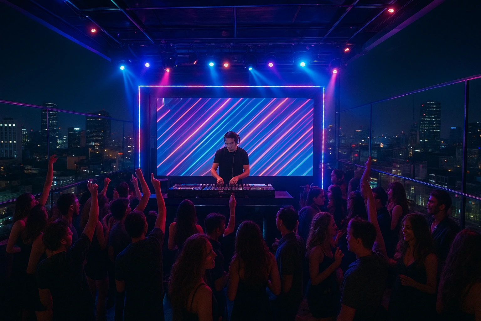 Air Saigon rooftop nightclub scene with DJ